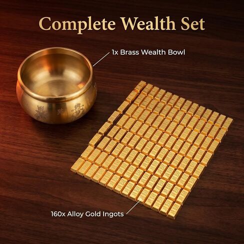 Solid Brass Feng Shui Money Bowl with 160 Gold Bricks, Five Paths Wealth God, 300g 6x6x3cm (2.4in), Place on Wealth Corner or Altar, office desk, home, feng shui decor, Attracts Daily Abundance in Saudi Arabia