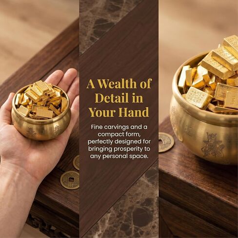 Solid Brass Feng Shui Money Bowl with 160 Gold Bricks, Five Paths Wealth God, 300g 6x6x3cm (2.4in), Place on Wealth Corner or Altar, office desk, home, feng shui decor, Attracts Daily Abundance in Saudi Arabia
