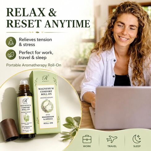 Migraine Relief Roll-On for Headache Relief with Magnesium & Arnica – Peppermint, Lavender & Eucalyptus Essential Oils – Cooling Aromatherapy Oil for Stress, Tension & Sinus Support – 10ml in Kuwait