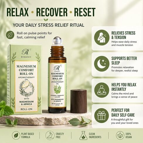 Migraine Relief Roll-On for Headache Relief with Magnesium & Arnica – Peppermint, Lavender & Eucalyptus Essential Oils – Cooling Aromatherapy Oil for Stress, Tension & Sinus Support – 10ml in Kuwait