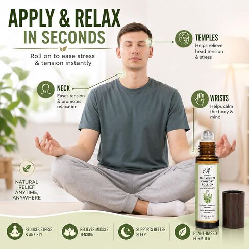 Migraine Relief Roll-On for Headache Relief with Magnesium & Arnica – Peppermint, Lavender & Eucalyptus Essential Oils – Cooling Aromatherapy Oil for Stress, Tension & Sinus Support – 10ml in Kuwait