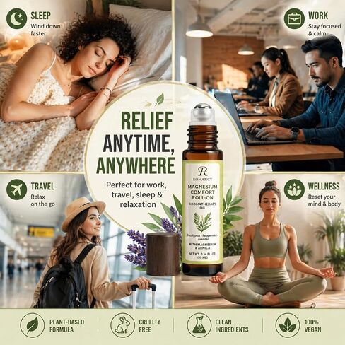 Migraine Relief Roll-On for Headache Relief with Magnesium & Arnica – Peppermint, Lavender & Eucalyptus Essential Oils – Cooling Aromatherapy Oil for Stress, Tension & Sinus Support – 10ml in Kuwait