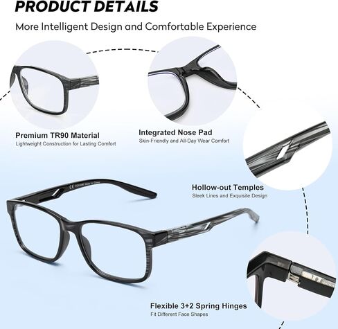 SKYOAK 2 Pack Ultralight Progressive Multifocus Reading Glasses for Men, Executive TR90 Computer Readers Spring Hinge Blue Light Blocking, Near-Mid Vision Multifocal Eyeglasses UV400 Protection, +2.5 in Saudi Arabia