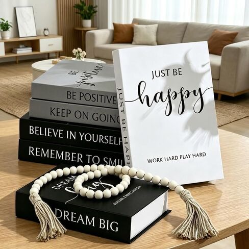 6 Decorative Fake Books Set with Tassel Wood Bead, Stacked Books Decor Book Decor, Faux Books for Decoration, Decorative Books for Home Decor, Motivational Storage Boxes for Home Coffee Table in Saudi Arabia