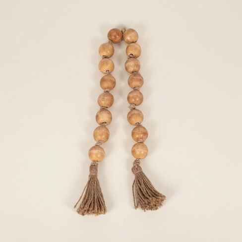 Wood Decorative Objects Bead Garland – Decorative Object Accent for Styling – Coffee Table or Shelf Display – Rustic Bead Tassels for Relaxed Accessories, Home Decor – 32", Brown in Kuwait
