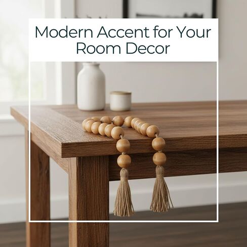 Wood Decorative Objects Bead Garland – Decorative Object Accent for Styling – Coffee Table or Shelf Display – Rustic Bead Tassels for Relaxed Accessories, Home Decor – 32", Brown in Kuwait