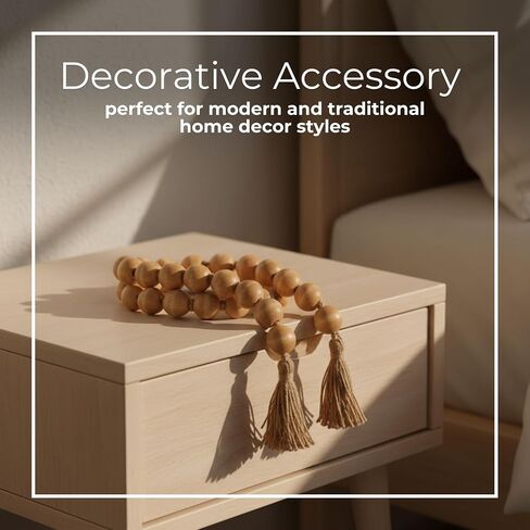 Wood Decorative Objects Bead Garland – Decorative Object Accent for Styling – Coffee Table or Shelf Display – Rustic Bead Tassels for Relaxed Accessories, Home Decor – 32", Brown in Kuwait