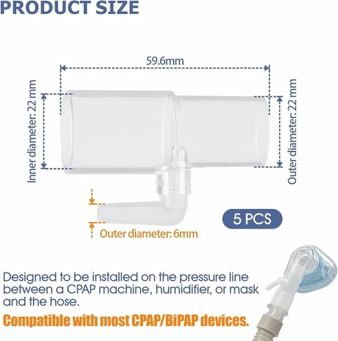 Oxygen Enrichment Port Connector fits CPAP Tubing Hose - Breathing Tube Oxygen Adapter, 5 Pcs in Kuwait