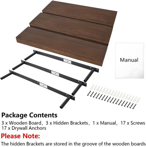 Wood Floating Shelves for Wall Set of 3, 22 Inch Rustic Floating Shelf Wall Mount, Solid Wooden Bathroom Floating Shelves for Kitchen, Bedroom, Living Room - Dark Walnut in Saudi Arabia
