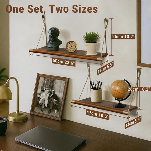 Afuly Mid Century Modern Decor Walnut Floating Shelves for Wall Mounted Shelf Unit Solid Wood Rustic Decorative Shelving Living Room Bedroom Coffee Bar Bathroom Display Plant Photo 24in&20in in Saudi Arabia
