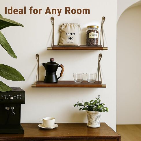 Afuly Mid Century Modern Decor Walnut Floating Shelves for Wall Mounted Shelf Unit Solid Wood Rustic Decorative Shelving Living Room Bedroom Coffee Bar Bathroom Display Plant Photo 24in&20in in Saudi Arabia