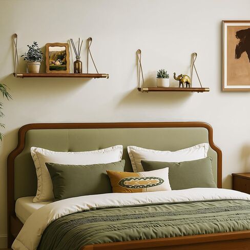 Afuly Mid Century Modern Decor Walnut Floating Shelves for Wall Mounted Shelf Unit Solid Wood Rustic Decorative Shelving Living Room Bedroom Coffee Bar Bathroom Display Plant Photo 24in&20in in Saudi Arabia