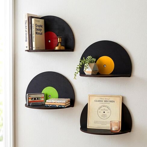 GRETJOB 4 Pack Record Shaped Shelves, Vinyl Record Decorative Shelf, Record Wall Decor Decor for Bedroom, Party - Vinyl Record Wall Decor in Saudi Arabia