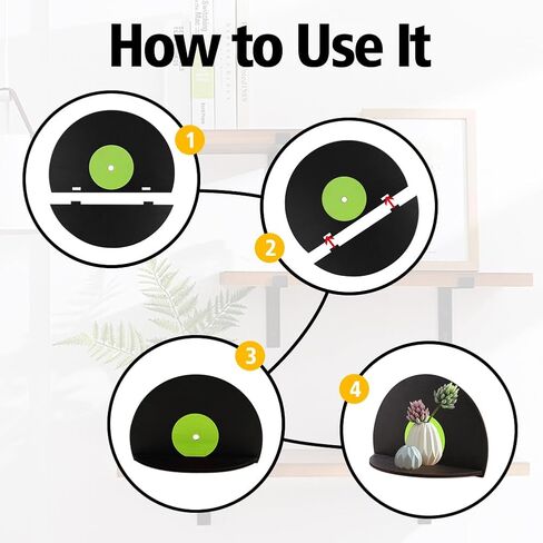 GRETJOB 4 Pack Record Shaped Shelves, Vinyl Record Decorative Shelf, Record Wall Decor Decor for Bedroom, Party - Vinyl Record Wall Decor in Saudi Arabia
