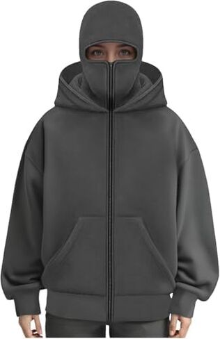 Balaclava Men Zip Hoodie With Face Mask Winter Warm Casual Hoodies Double Layer Hooded Y2K Sports Jacket in Saudi Arabia