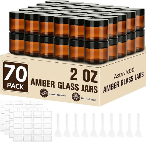 32 Pcs 4 oz Glass Jars with Lids, Amber Glass Jars with 40 Labels & 10 Spatulas, Inner Liners, LeakProof, UV-Protective,Round Glass Containers for Essential Oils, Spices, Candle Making,DIY in Saudi Arabia