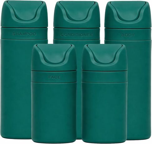 RIES Essential Refillable Toiletry Travel Bottles – Set of 5 (3.4oz & 1.7oz) Airless Pump Containers for Shampoo, Conditioner, Body, Face – Leak-Proof, TSA-Approved, Dishwasher Safe- Runaway Blue in Saudi Arabia