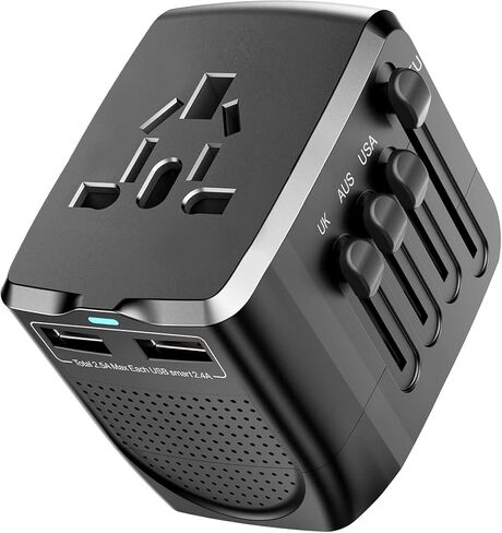 International Travel Adapter Voltage Converter Combo for 100V-240V with 2 USB Ports, USA to UK Europe Australia 200+ Countries in Saudi Arabia