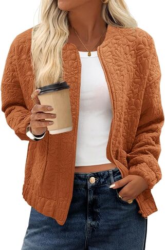 Tankaneo Womens Bomber Jackets Zip Up Fashion Cute Jacquard Lightweight Coats Fall Varsity jacket in Kuwait
