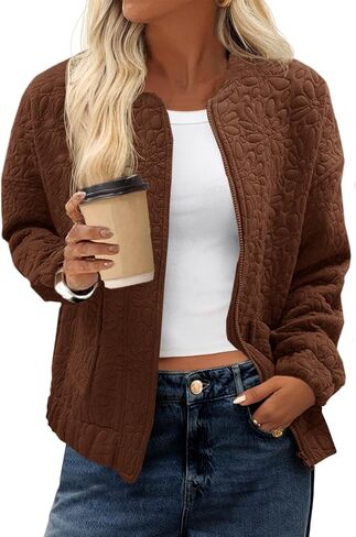 Tankaneo Womens Bomber Jackets Zip Up Fashion Cute Jacquard Lightweight Coats Fall Varsity jacket in Kuwait