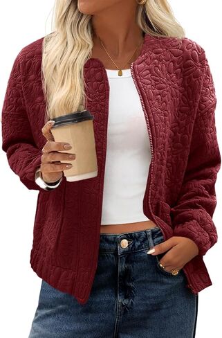 Tankaneo Womens Bomber Jackets Zip Up Fashion Cute Jacquard Lightweight Coats Fall Varsity jacket in Kuwait