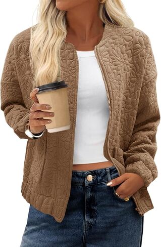 Tankaneo Womens Bomber Jackets Zip Up Fashion Cute Jacquard Lightweight Coats Fall Varsity jacket in Kuwait