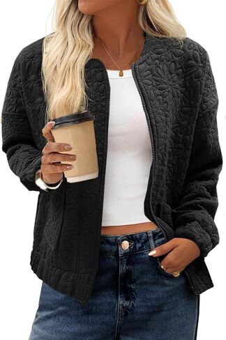 Tankaneo Womens Bomber Jackets Zip Up Fashion Cute Jacquard Lightweight Coats Fall Varsity jacket in Kuwait