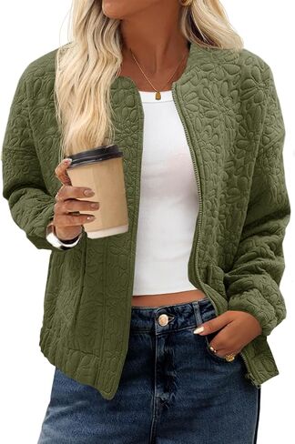 Tankaneo Womens Bomber Jackets Zip Up Fashion Cute Jacquard Lightweight Coats Fall Varsity jacket in Kuwait