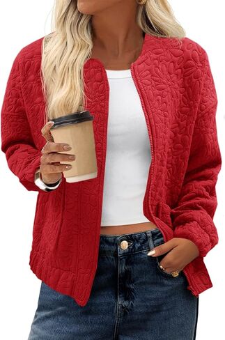 Tankaneo Womens Bomber Jackets Zip Up Fashion Cute Jacquard Lightweight Coats Fall Varsity jacket in Kuwait