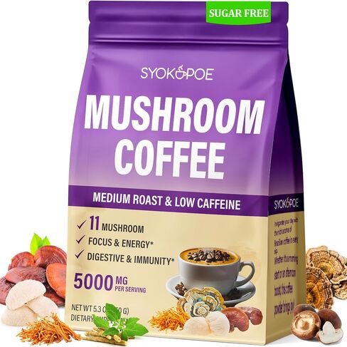 Mushroom Coffee Organic, 11 Mushrooms + 8 Adaptogenic Herb Mushroom Coffee for Focus, Energy, Digestion & Immune Support| Cordyceps, Lion’s Mane, Reishi, Chaga & Ashwagandha| Gluten Free, 30 Servings in Saudi Arabia