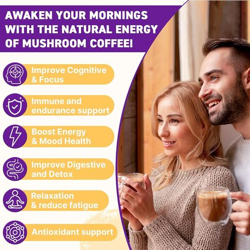 Mushroom Coffee Organic, 11 Mushrooms + 8 Adaptogenic Herb Mushroom Coffee for Focus, Energy, Digestion & Immune Support| Cordyceps, Lion’s Mane, Reishi, Chaga & Ashwagandha| Gluten Free, 30 Servings in Saudi Arabia