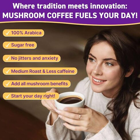 Mushroom Coffee Organic, 11 Mushrooms + 8 Adaptogenic Herb Mushroom Coffee for Focus, Energy, Digestion & Immune Support| Cordyceps, Lion’s Mane, Reishi, Chaga & Ashwagandha| Gluten Free, 30 Servings in Saudi Arabia