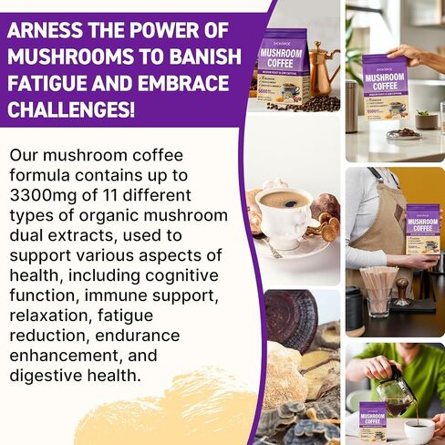 Mushroom Coffee Organic, 11 Mushrooms + 8 Adaptogenic Herb Mushroom Coffee for Focus, Energy, Digestion & Immune Support| Cordyceps, Lion’s Mane, Reishi, Chaga & Ashwagandha| Gluten Free, 30 Servings in Saudi Arabia