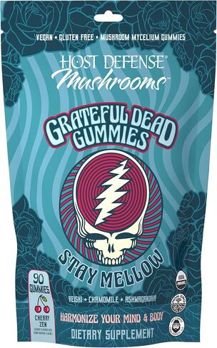 Host Defense Stay Mellow Grateful Dead Gummies - Reishi Mushroom Gummies with Ashwagandha, Chamomile & Lions Mane - Support for Stress Reduction and Relaxation (30 Servings) in Kuwait