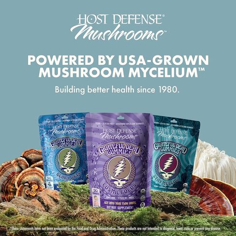 Host Defense Stay Mellow Grateful Dead Gummies - Reishi Mushroom Gummies with Ashwagandha, Chamomile & Lions Mane - Support for Stress Reduction and Relaxation (30 Servings) in Kuwait