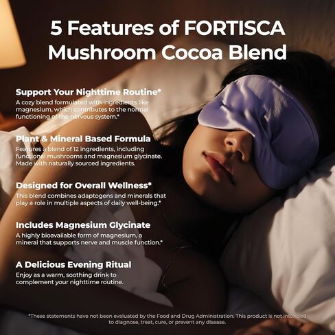 Mushroom Hot Cocoa Powder, Magnesium Glycinate, L-Theanine, Reishi, Tryptophan, Ashwagandha, Sleep Hot Chocolate Supplement for Calm, Relax, Sleep & Stress Support, Mushroom Coffee 210g in Saudi Arabia
