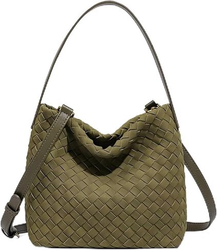 Woven Hobo Shoulder Bag Small Faux Suede Crossbody Purse for Women, Slouchy Top Handle Tote with Detachable Long Strap | Suede Woven in Saudi Arabia