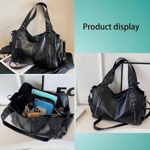 Women's Hobo Bag, Large Leather Shoulder Purse, Black Tote Bag for Women, Satchel Purses in Saudi Arabia