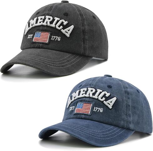 Waldeal 2 Packs American Flag Hat, Adjustable Unisex USA Flag Baseball Cap, 4th of July Hats for Men Women in Kuwait