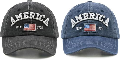 Waldeal 2 Packs American Flag Hat, Adjustable Unisex USA Flag Baseball Cap, 4th of July Hats for Men Women in Kuwait