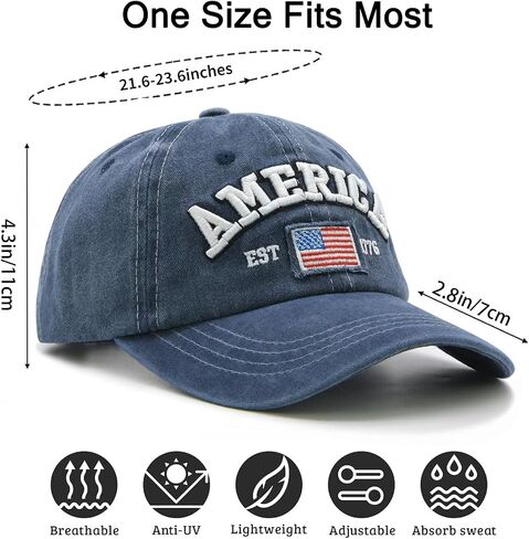 Waldeal 2 Packs American Flag Hat, Adjustable Unisex USA Flag Baseball Cap, 4th of July Hats for Men Women in Kuwait