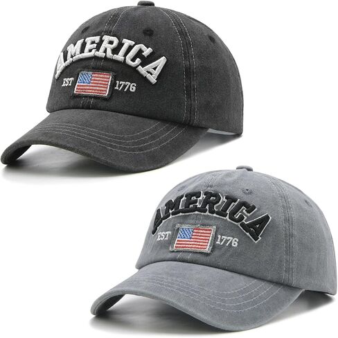 Waldeal 2 Packs American Flag Hat, Adjustable Unisex USA Flag Baseball Cap, 4th of July Hats for Men Women in Kuwait