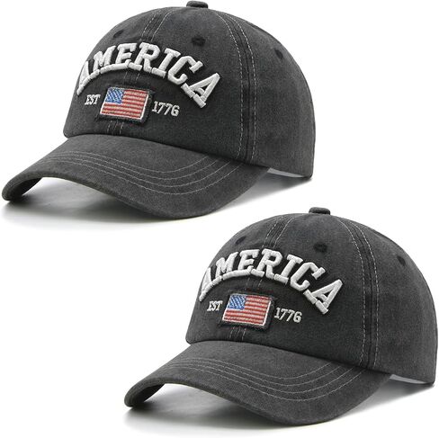 Waldeal 2 Packs American Flag Hat, Adjustable Unisex USA Flag Baseball Cap, 4th of July Hats for Men Women in Kuwait