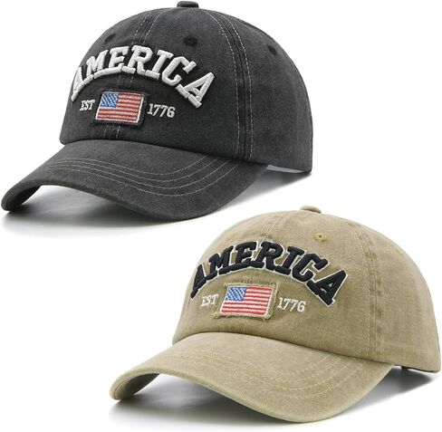 Waldeal 2 Packs American Flag Hat, Adjustable Unisex USA Flag Baseball Cap, 4th of July Hats for Men Women in Kuwait