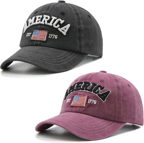 Waldeal 2 Packs American Flag Hat, Adjustable Unisex USA Flag Baseball Cap, 4th of July Hats for Men Women in Kuwait