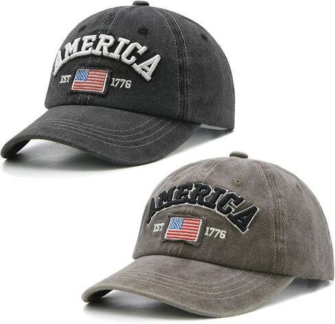 Waldeal 2 Packs American Flag Hat, Adjustable Unisex USA Flag Baseball Cap, 4th of July Hats for Men Women in Kuwait