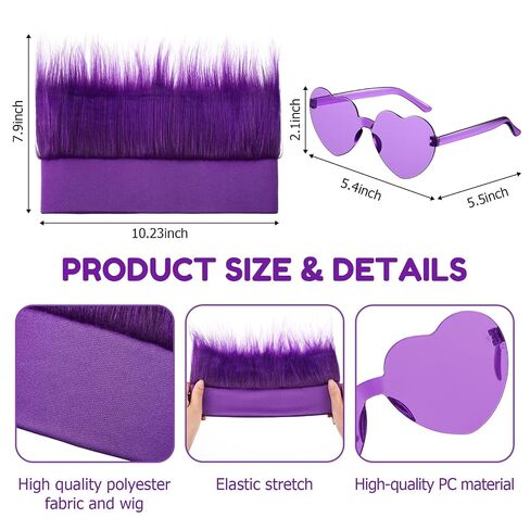 Purple Spirit Wear Accessories, Wigs and Heart Glasses for Crazy Hair Day Team Color War Fun Halloween Costume Outfit in Kuwait