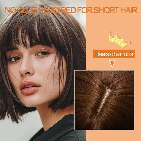 Short Bob Wig,Straight Bob Wig with bangs, 12 inch Straight Bob Bangs Wig,Short Synthetic Fiber Bob Wigs for Women Natural Looking for Daily Use (Light brown) in Kuwait
