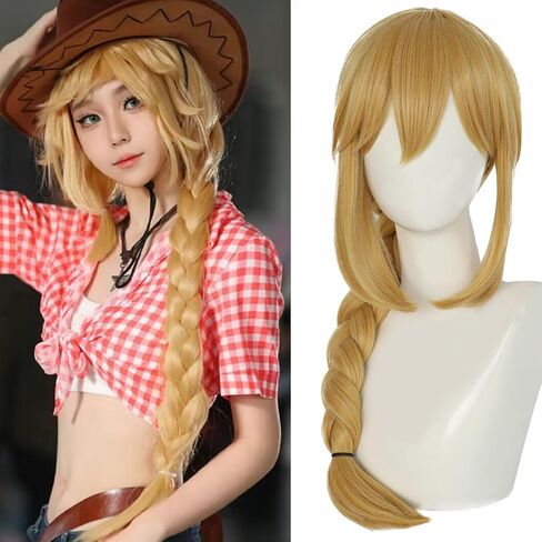 Cowgirls Wig Women Long Gold Wigs with Bangs Blonde Ponytails Wig for Women Synthetic Halloween Cowgirls Costume Party Anime Cosplay Wigs Christmas Outfit for Scenecore +Hair Cap in Kuwait