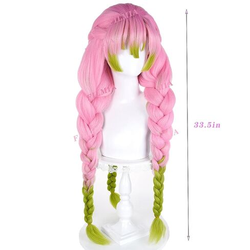 Long Pink & Green Ombre Cosplay Wig for Mitsuri Cute Anime Wigs for Women, Pink & Green Braided Synthetic Hair for COS Halloween Party &Theme Comic in Saudi Arabia
